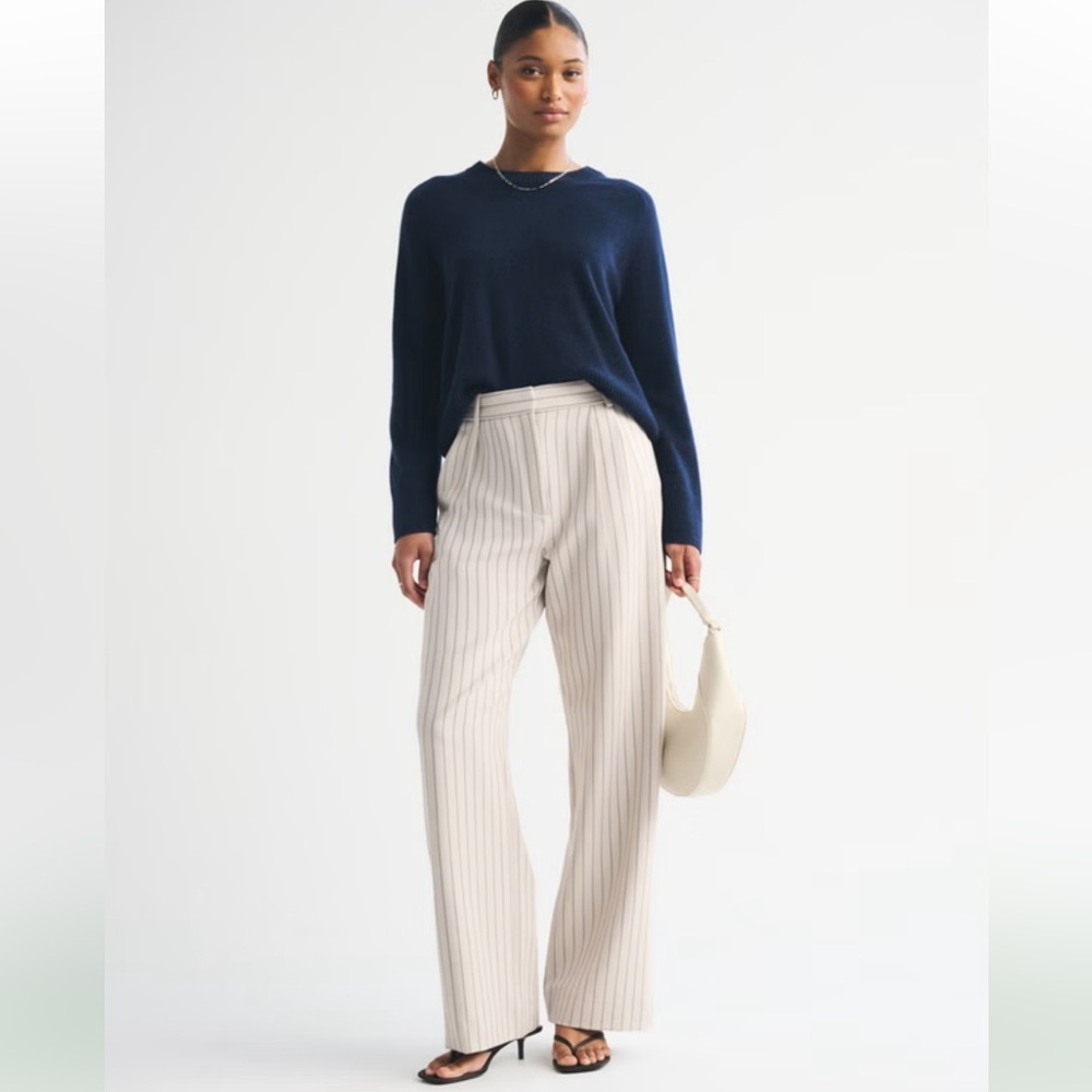 Abercrombie & Fitch Cream Pinstripe Wide-Leg Pants
